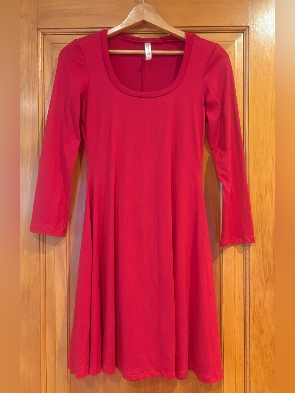 24Seven Maternity Red Long-Sleeve Scoop Neck Fit-and-Flare Dress Small
